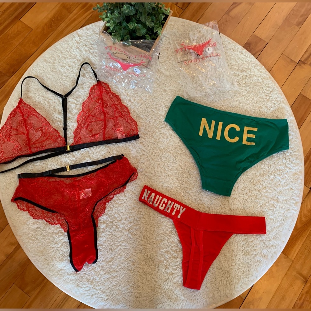 Knotty Knickers Red Lace Bralette and Panty Set